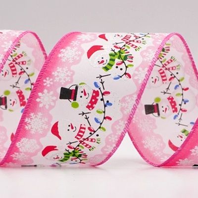 उत्सव स्नोमैन और क्रिसमस लाइट्स वायर्ड रिबन_KF9754