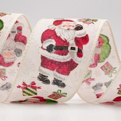 Ruban en fil métallique avec le joyeux Père Noël et un sac de cadeaux_KF9755