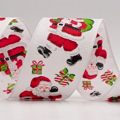 Ruban en fil métallique avec le joyeux Père Noël et un sac de cadeaux_KF9756