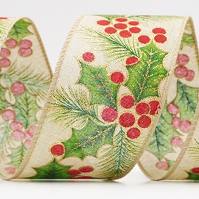 Рождественская лента с листьями и ягодами "Холи"_KF9795.KF9796