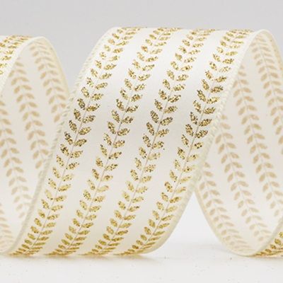 Elegancka wstążka metaliczna z haftem liściastym na Boże Narodzenie_KF9821.KF9822.KF9823.KF9824