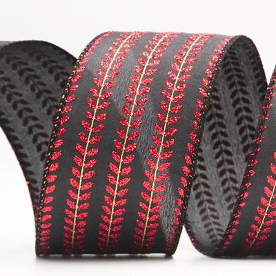 Elegancka wstążka metaliczna z haftem liściastym na Boże Narodzenie_KF9821.KF9822.KF9823.KF9824