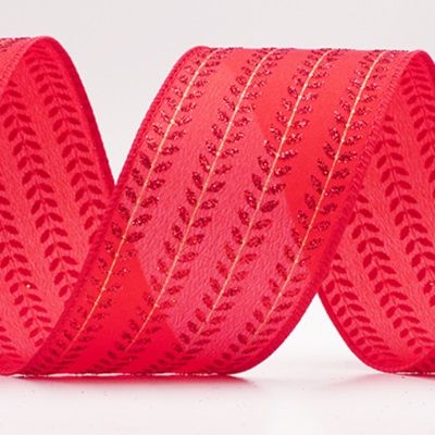 Elegancka wstążka metaliczna z haftem liściastym na Boże Narodzenie_KF9821.KF9822.KF9823.KF9824