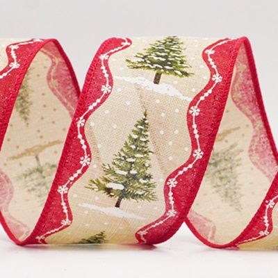 Rustic Christmas Tree Glitter Wired Ribbon_KF9826.KF9827 