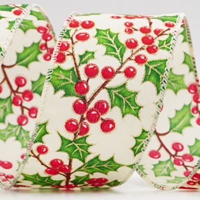 Kerstbes &amp; Hulstbladeren Draadlint_KF9832