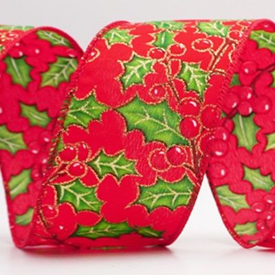 Kerstbes &amp; Hulstbladeren Draadlint_KF9832