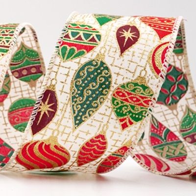 Wstążka druciana z retro ornamentem na Boże Narodzenie_KF9839.KF9840