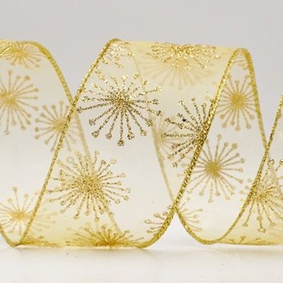 Glitter Starbust Design Sheer Wired Ribbon_KF9848