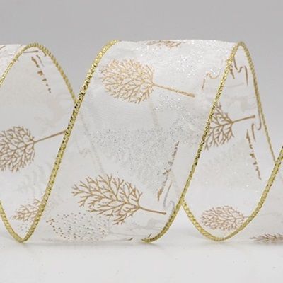 Winter Forest Pine Tree and Deer Wired Ribbon_KF9850.KF9851