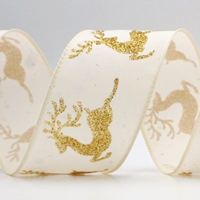 Reindeer Silhouette Winter Burlap Wired Ribbon_KF9852.KF9853.KF9854 