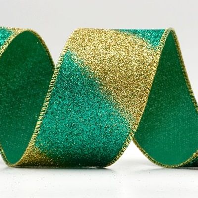 Ruban en fil métallique à rayures diagonales scintillantes bicolores_KF9862