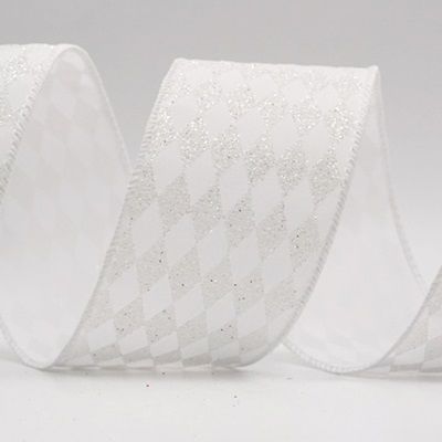 Glitter Harlequin Pattern Wired Ribbon_KF9865