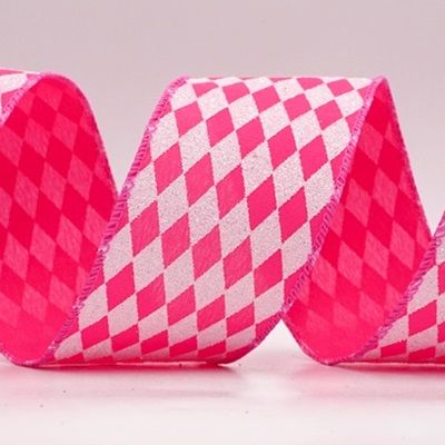 Glitter Harlequin Pattern Wired Ribbon_KF9865