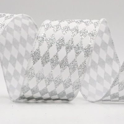 Glitter Harlequin Pattern Wired Ribbon_KF9866