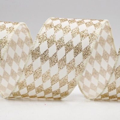 Glitter Harlequin Pattern Wired Ribbon_KF9866