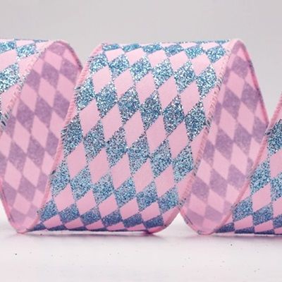 Glitter Harlequin Pattern Wired Ribbon_KF9866