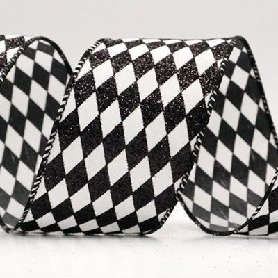 Glitter Harlequin Pattern Wired Ribbon_KF9867