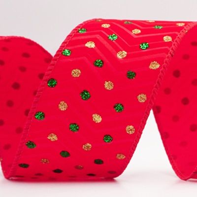 Red Gold Polka Dots Wired Ribbon_KF9892.KF9893