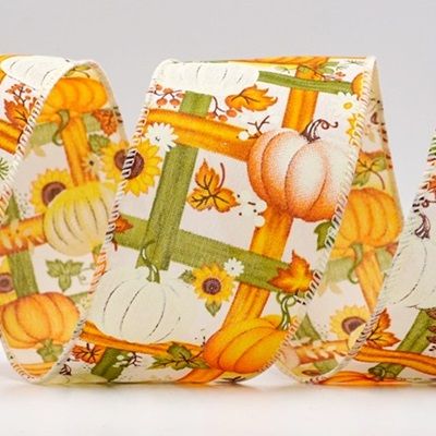 Pumpkin and Sunflower Fall Plaid Wired Ribbon_KF9895.KF9896