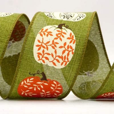 Floral Vine Pumpkin Wired Ribbon_KF9897