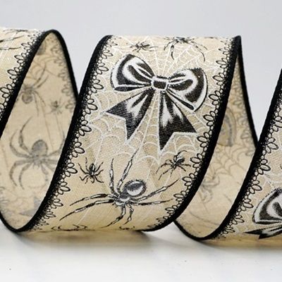 हैलोवीन ग्लिटर स्पाइडर और वेब वायर्ड रिबन_KF9914