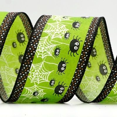 हैलोवीन स्पाइडर और पोल्का डॉट एज वायर्ड रिबन_KF9917