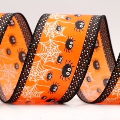 हैलोवीन स्पाइडर और पोल्का डॉट एज वायर्ड रिबन_KF9917