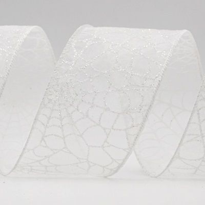 Csillogó Fehér Pókháló Mintás Drótos Szalag_KF9921