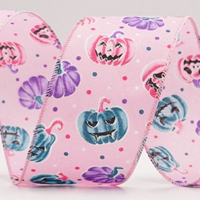 Urocze twarze dyni na wstążce halloweenowej_KF9928