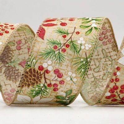 Pine, Holly & Mistletoe Wired Ribbon_KF9946.KF9947.KF9948