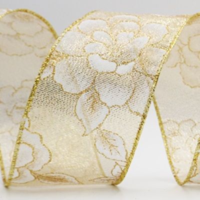 Fita de Natal Luxuosa Floral Dourada com Fio_KF9956.KF9957.KF9958