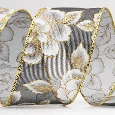 Fita de Natal Luxuosa Floral Dourada com Fio_KF9956.KF9957.KF9958