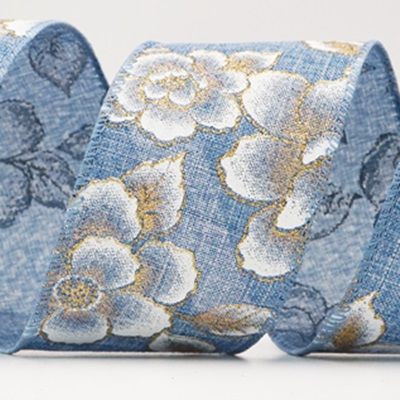 Fita de Natal Luxuosa Floral Dourada com Fio_KF9956.KF9957.KF9958