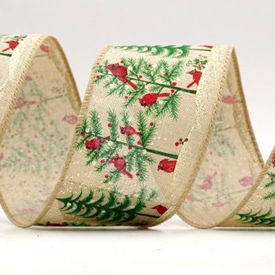 Winter Pine Forest & Cardinal Wired Ribbon_KF9962