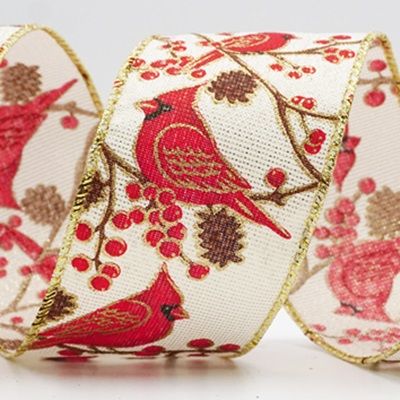 Fita de Arame de Natal com Pássaros Cardeais Vermelhos_KF9963.KF9964.KF9965