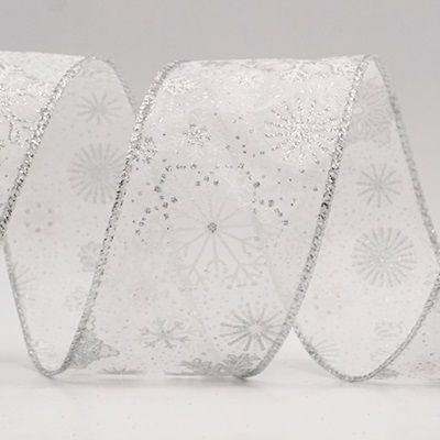 Glitter Christmas Snowflake Wired Ribbon_KF9986