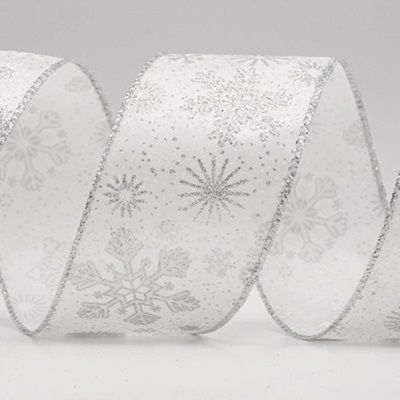 Glitter Christmas Snowflake Wired Ribbon_KF9987