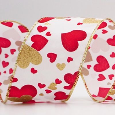 Ρομαντική Κόκκινη &amp; Χρυσή Καρδιά Βαλεντίνου Σατέν Ρίγκα_KW0088.KW0089