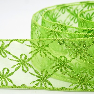 Glitter Tied Bow Pattern Wired Ribbon_KW0460.KW0461.KW0462.KW0463
