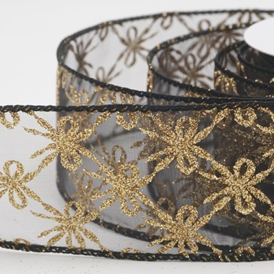 Glitter Tied Bow Pattern Wired Ribbon_KW0460.KW0461.KW0462.KW0463