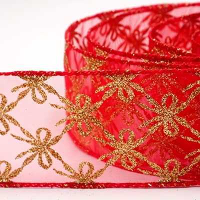 Glitter Tied Bow Pattern Wired Ribbon_KW0460.KW0461.KW0462.KW0463