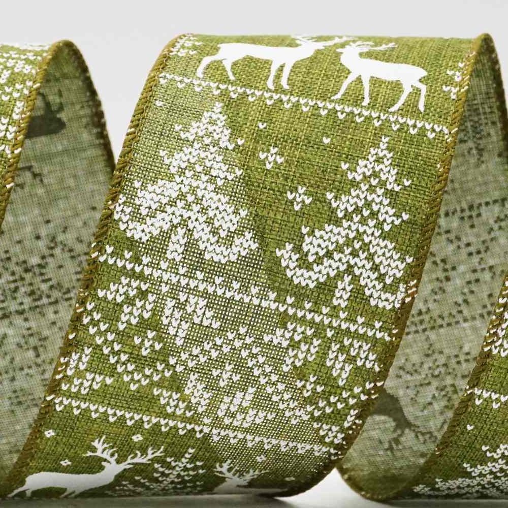 Knit Printed Reindeer & Tree Ribbon