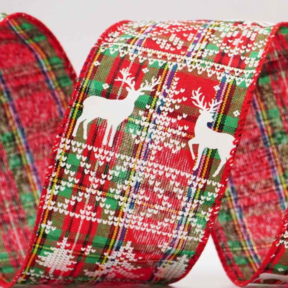 Knit Printed Reindeer & Tree Ribbon