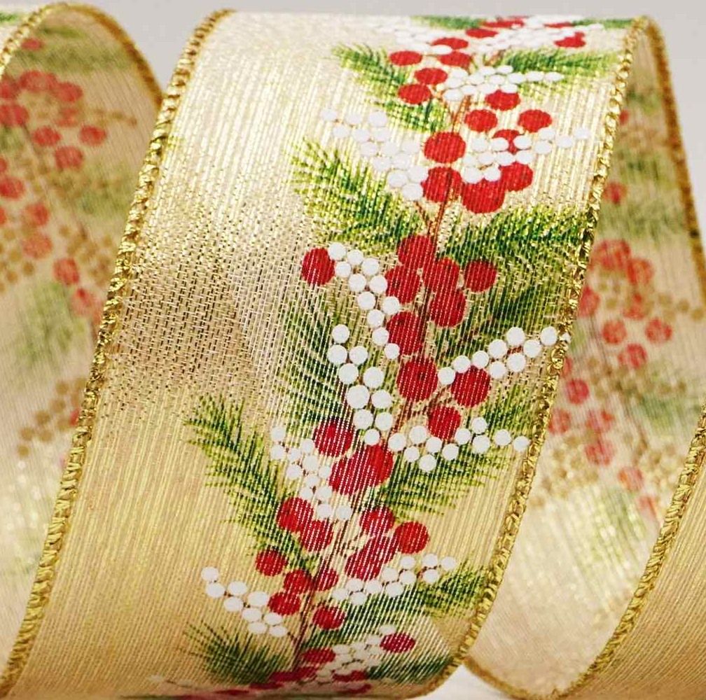 Metallic Holly Wired Ribbon