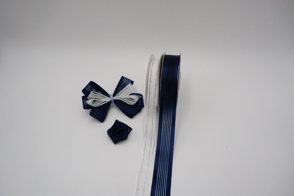 Ensemble de rubans en organza bleu marine avec blanc