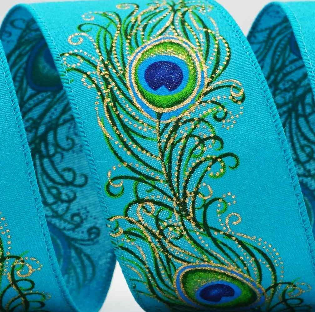 Peacock Feather Glitter Ribbon