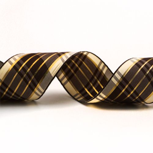 Plaid Ribbon with Gold Accent