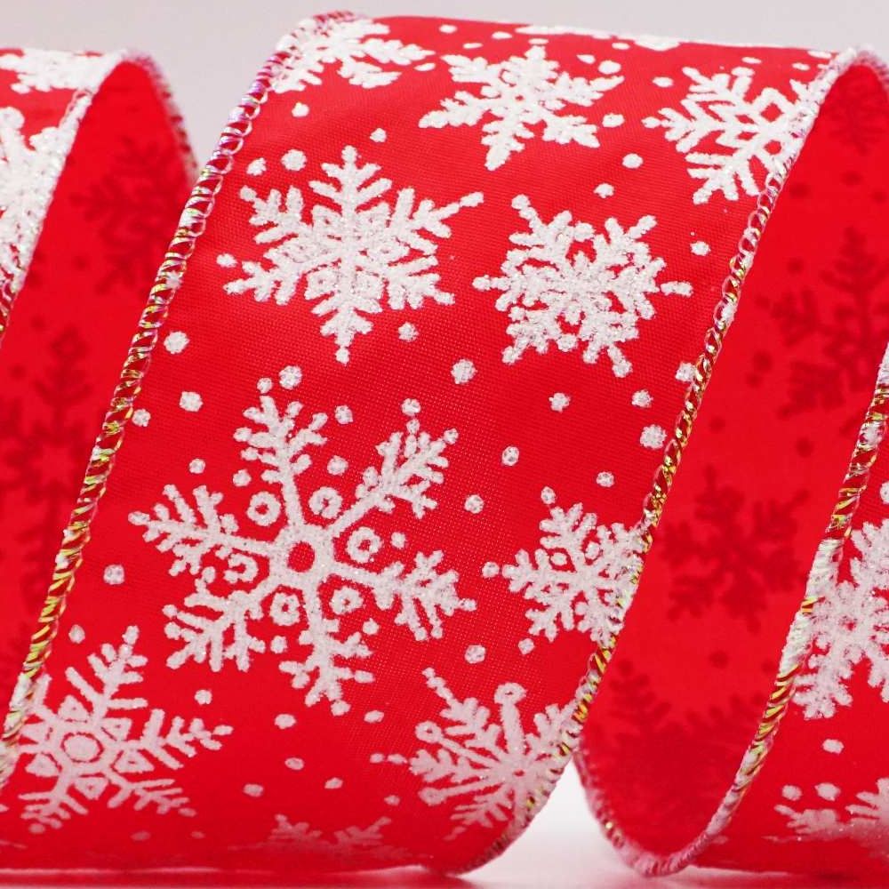  Textured Snowflakes Wired Ribbon